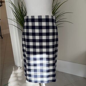 EUC J Crew No 2 Pencil Skirt Size 2 Knee Length Blue White Plaid Zip Back slit